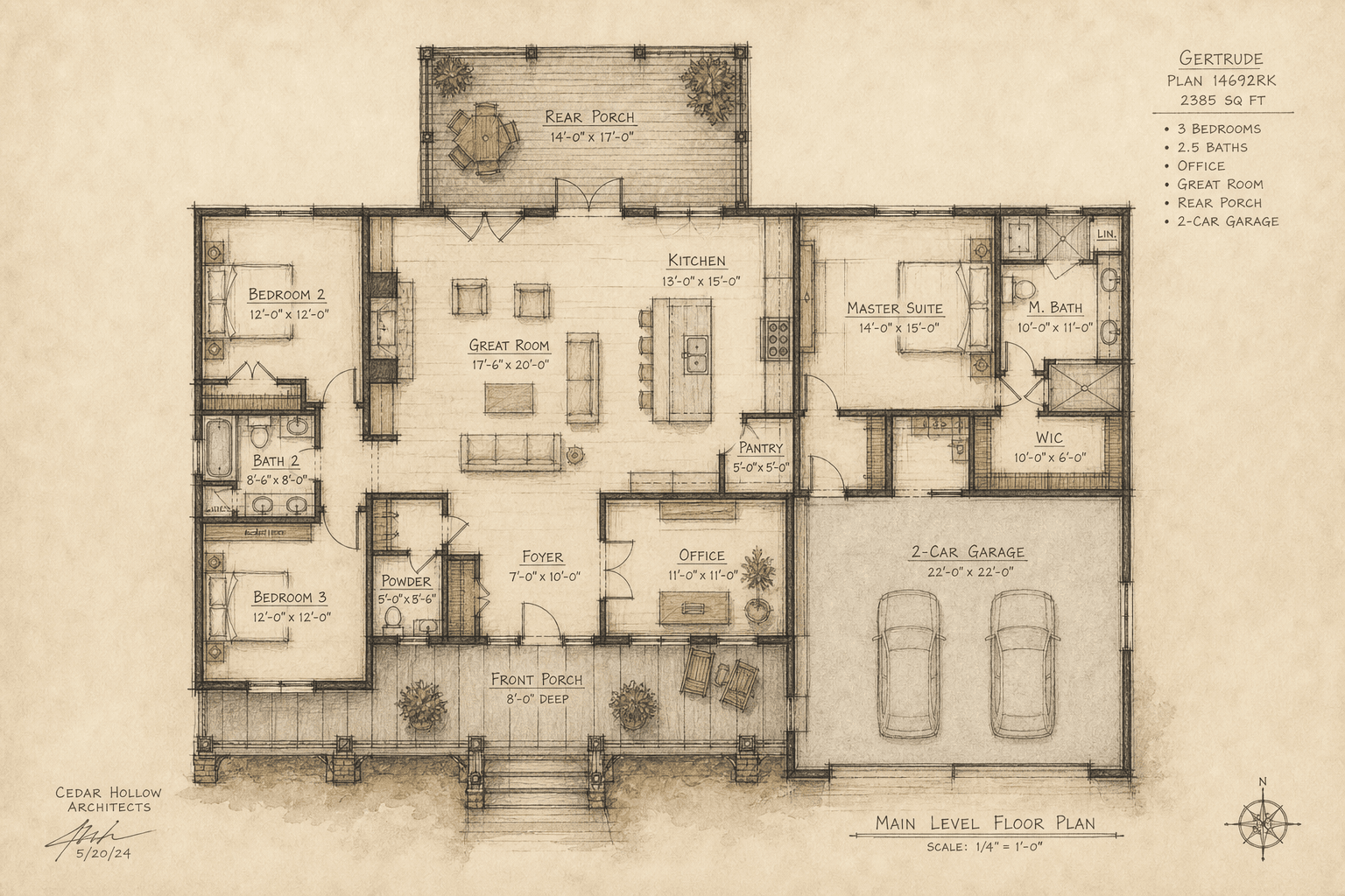 Gertrude — main level floor plan, 2,385 sq ft