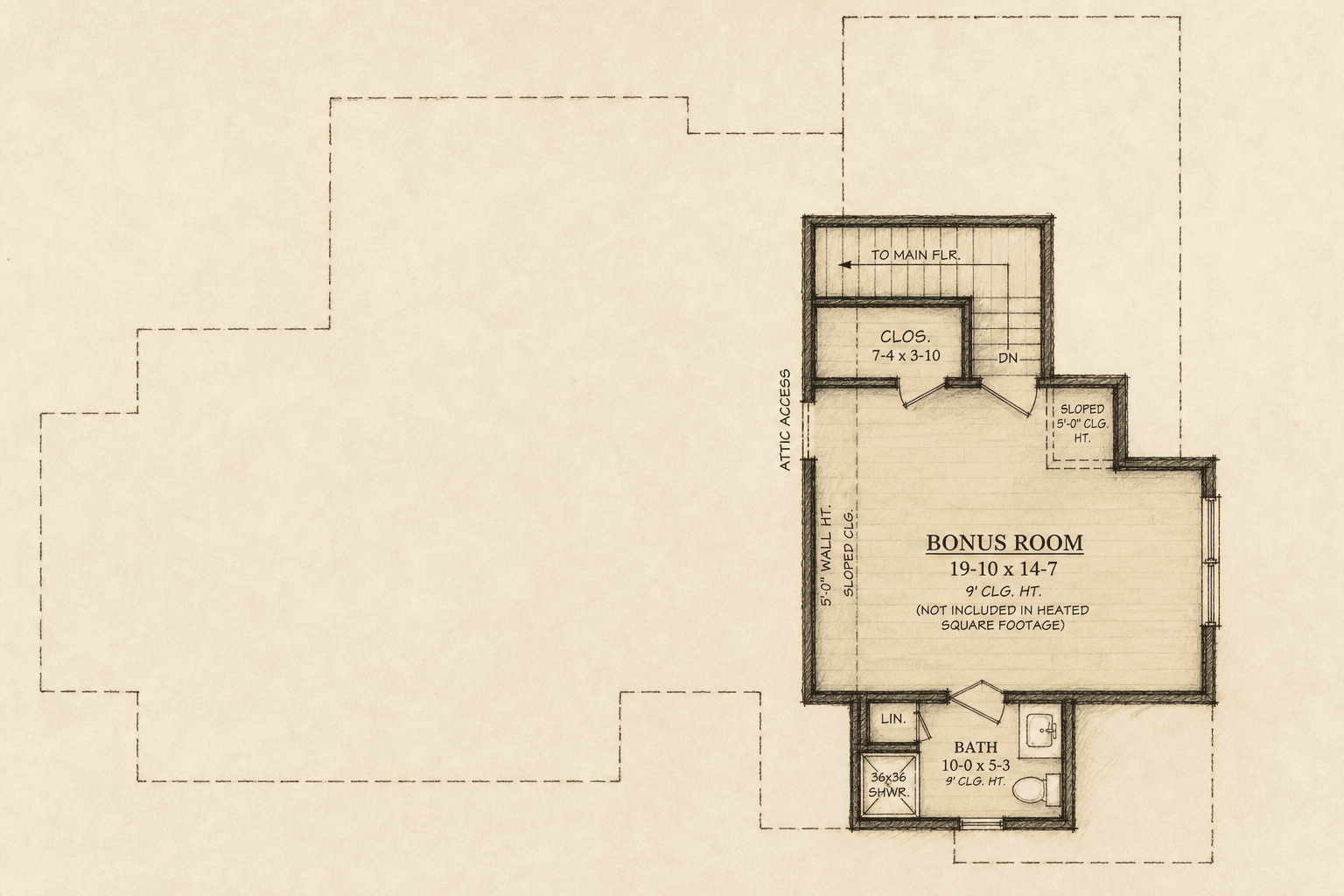 Evie — upper level floor plan, 407 sq ft