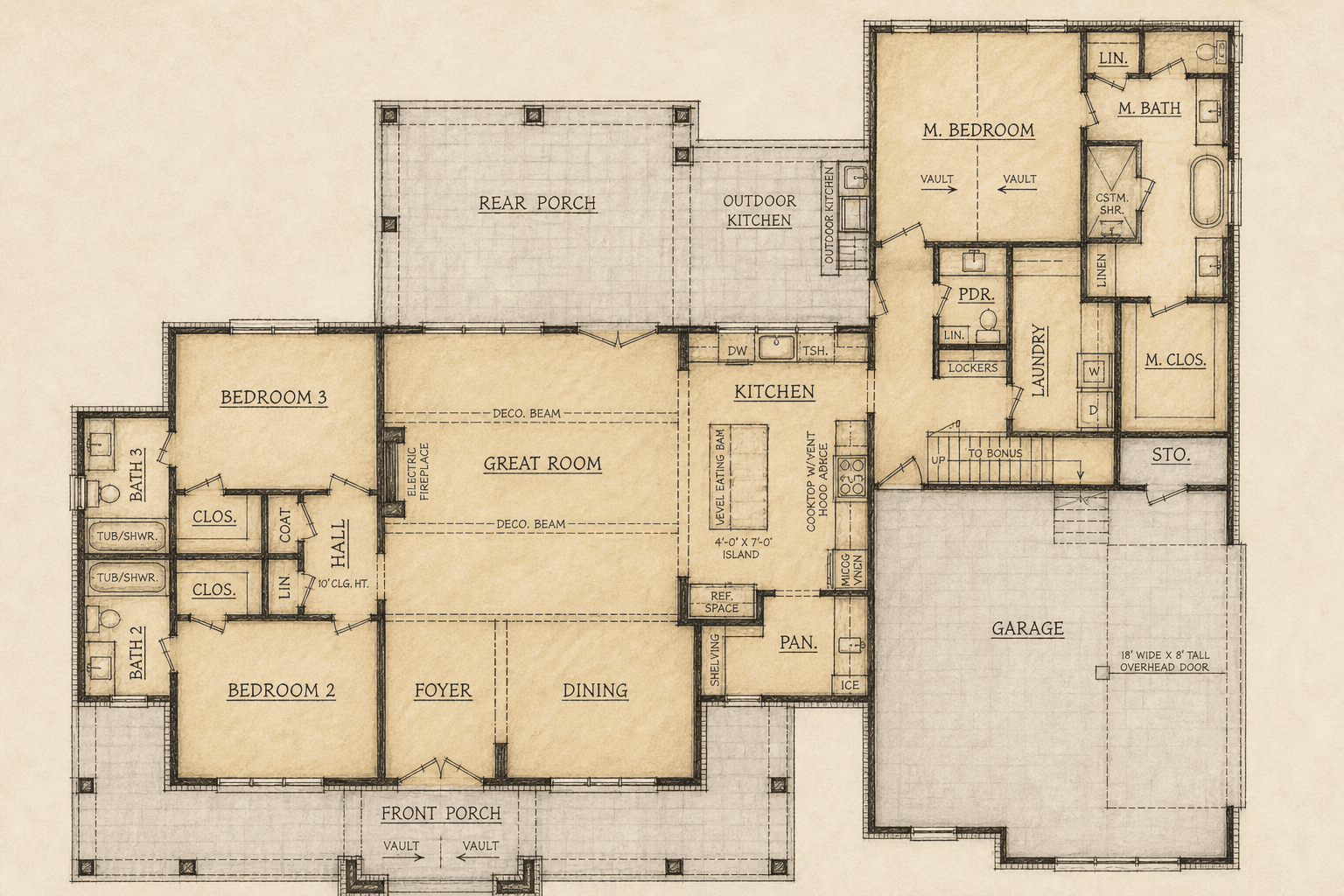 Evie — main level floor plan, 2,250 sq ft
