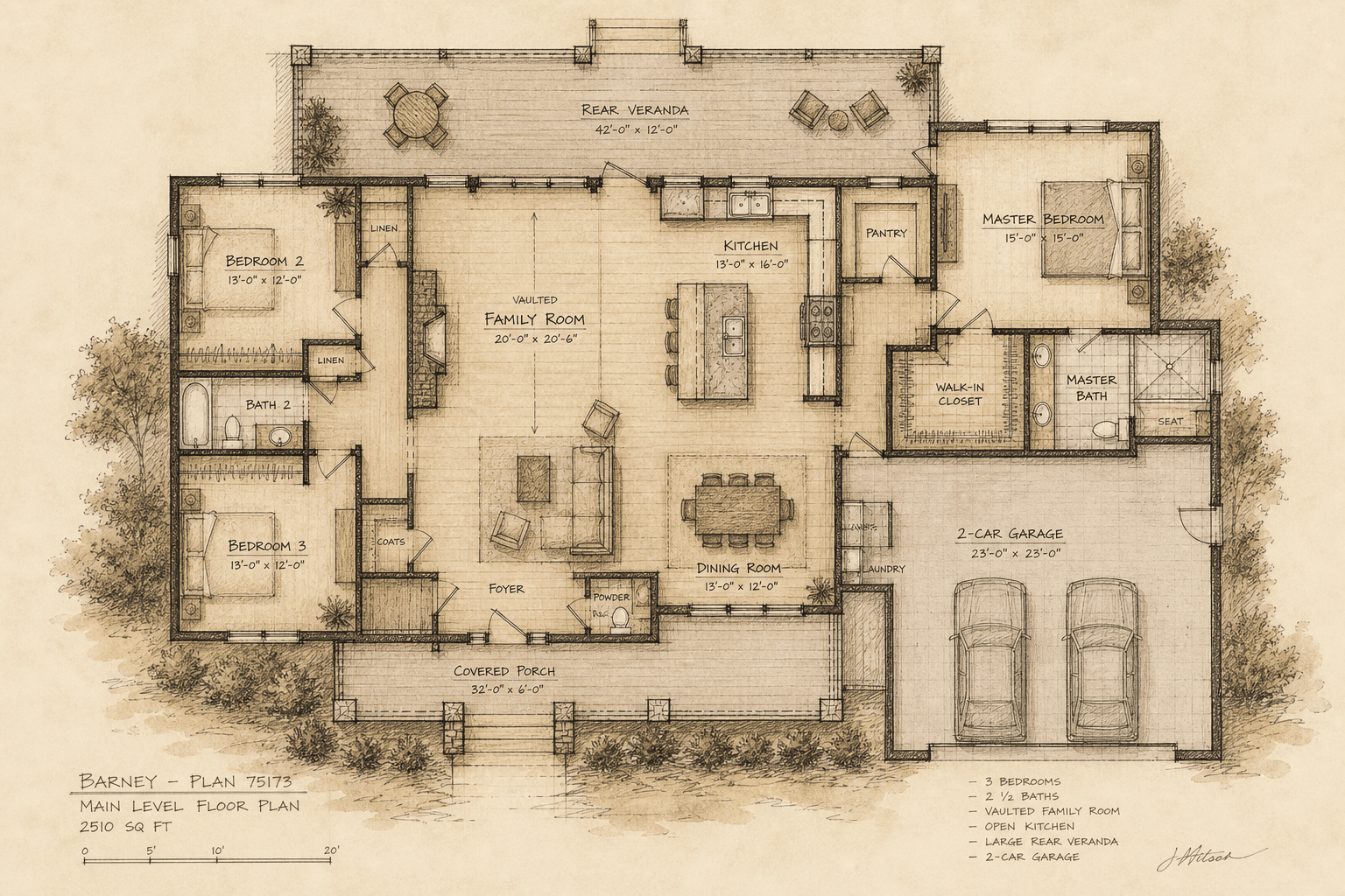 Barney — main level floor plan, 2,510 sq ft