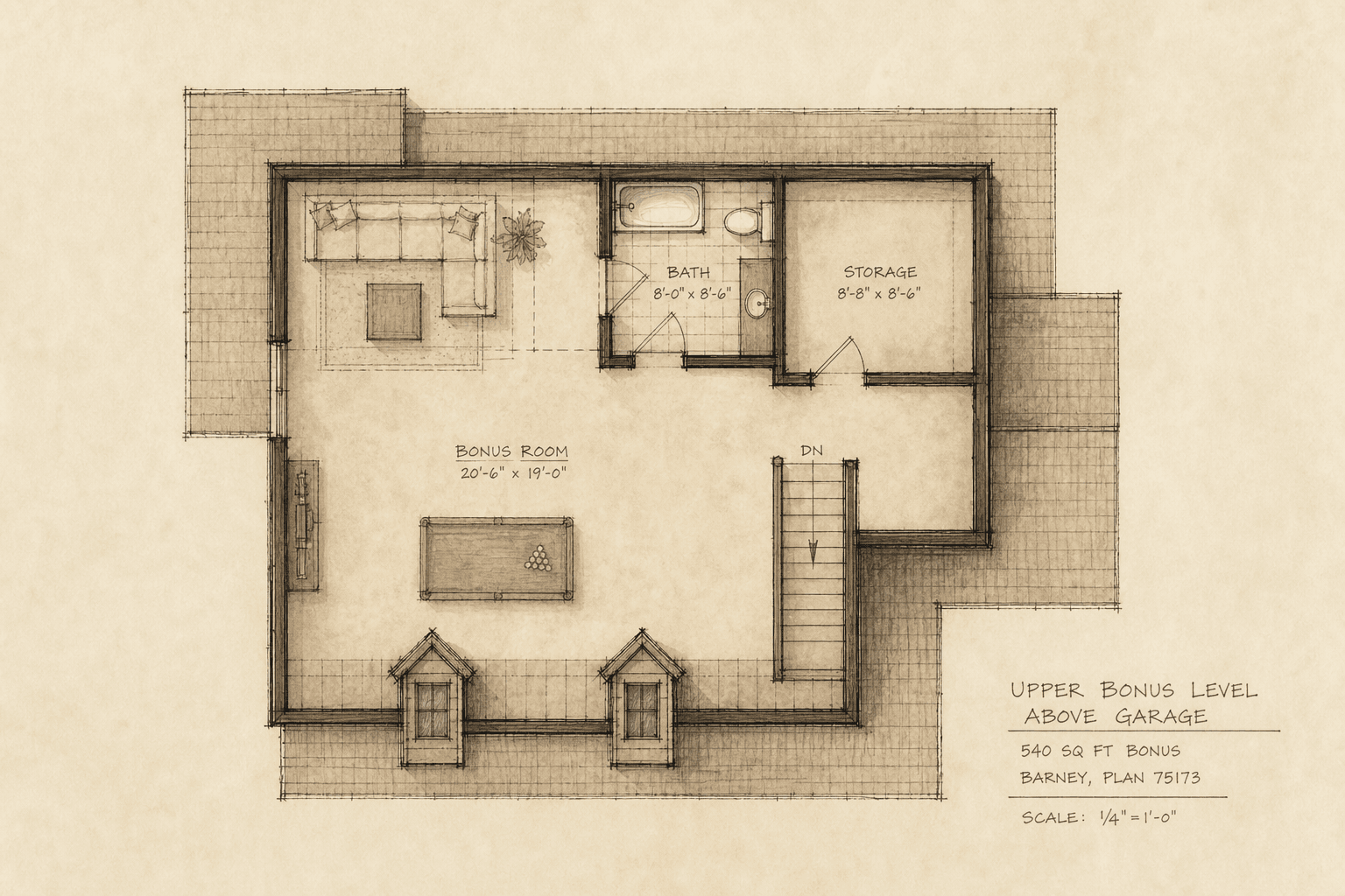Barney — upper level floor plan, 540 sq ft